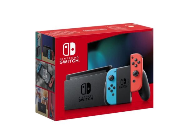 Consola Nintendo Switch con par de Joy-Con V2 rojos y azules neón