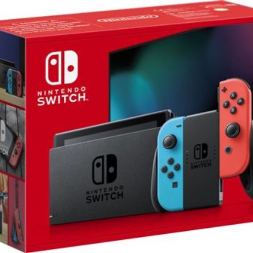 Consola Nintendo Switch con par de mandos Joy-Con inalámbricos rojo y azul neón V3