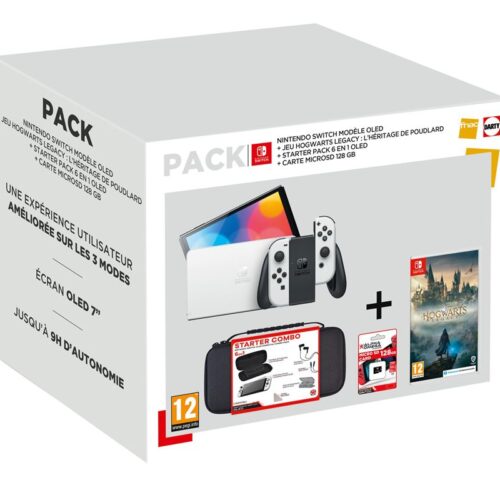 Pack de consola Oled blanco de Nintendo Switch + juego Hogwarts Legacy + pack de inicio 6 en 1 + tarjeta microSD de 128 GB