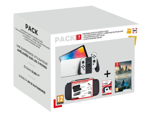 Pack de consola Oled blanco de Nintendo Switch + juego Hogwarts Legacy + pack de inicio 6 en 1 + tarjeta microSD de 128 GB